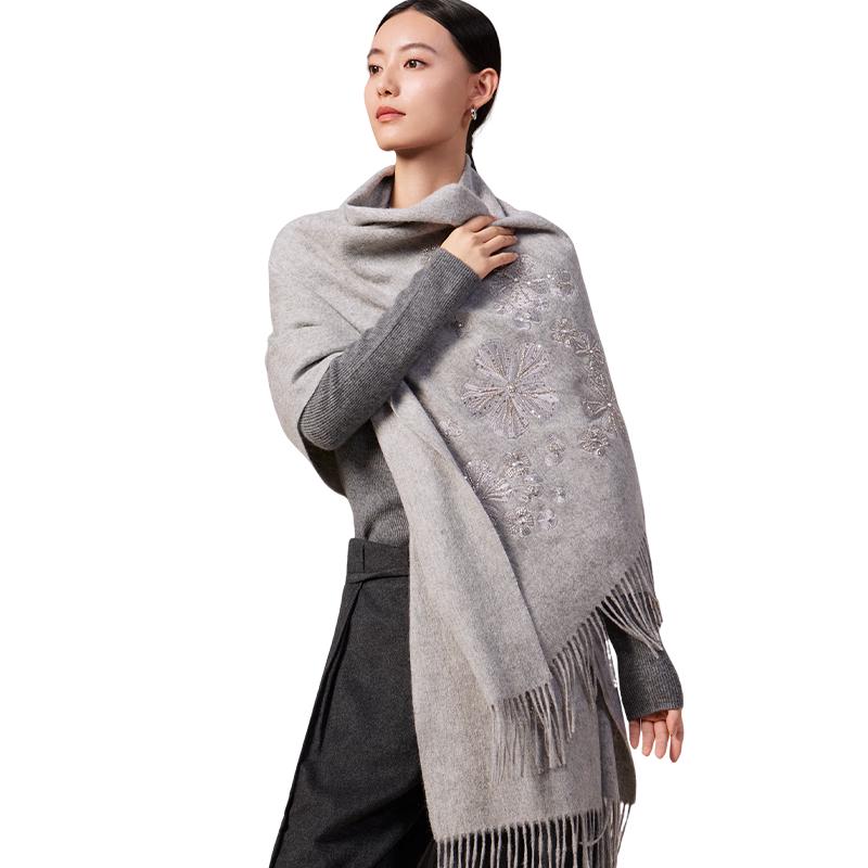 Shanghai Story 100% Wool Embroidered Floral Scarf Shawl