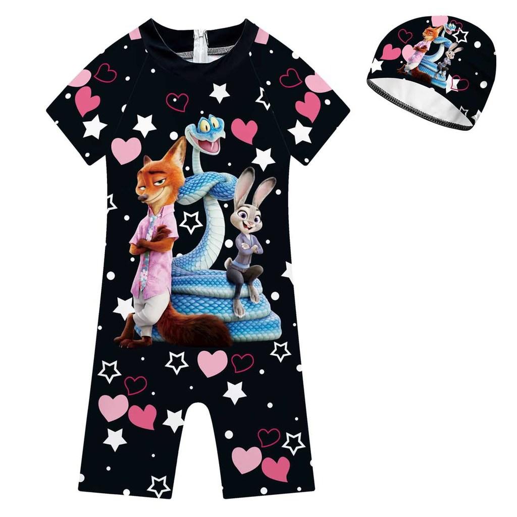 

20747 Kids Boys Girls Rabbit Fox Print One-piece Swimsuit Swimwear 160cm