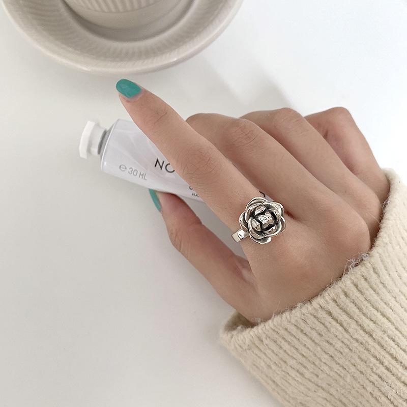 Hot Sell Trendy Rose Flower Thai Silver Ladies Party Rings Wholesale  For Women Birthday Gifts No Fade