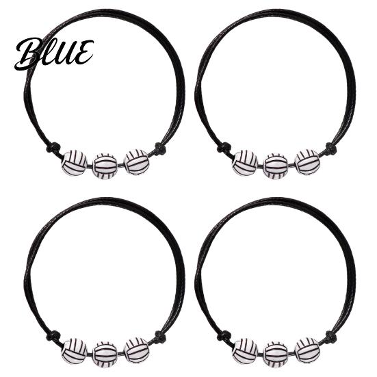 Black Cord Sports Bracelet 4 Pcs Balls Braided Rope Bracelets Adjustable String Bracelet Handmade Woven Team Jewelry Gifts for Men Women Simple