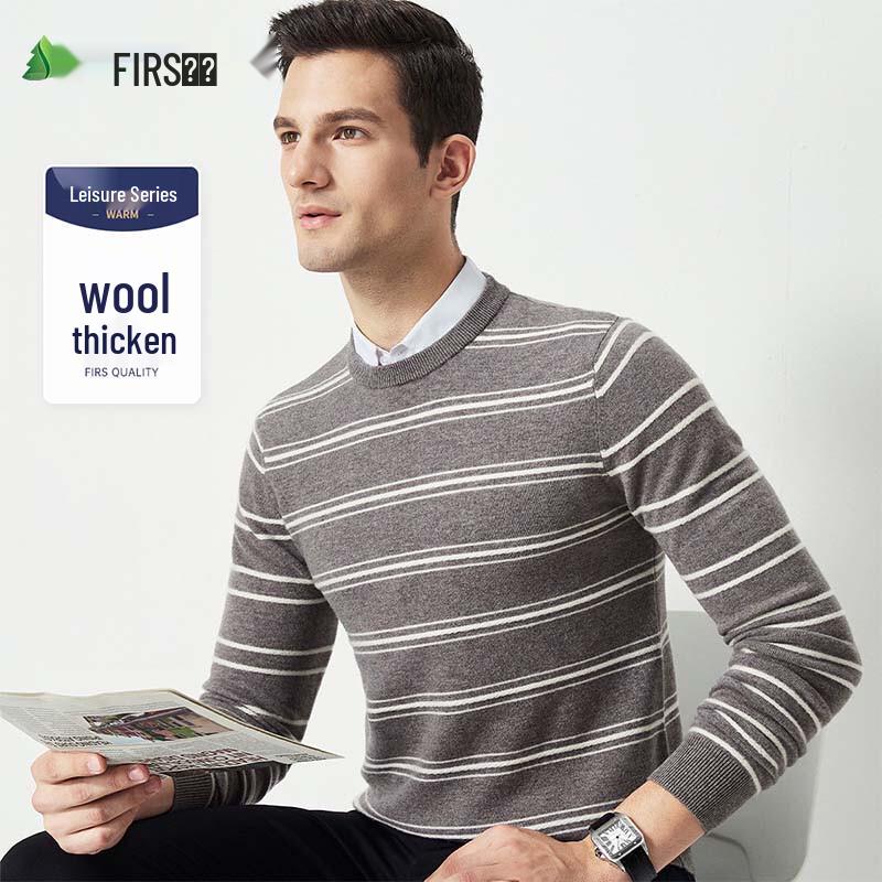 Shanshan Men's 100% Merino Wool Color Block Striped Pullover Sweater