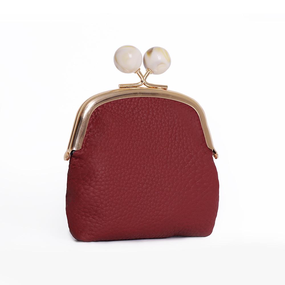 Women's Genuine Leather Litchi Grain Mini Coin Purse & Lipstick Clasp Bag