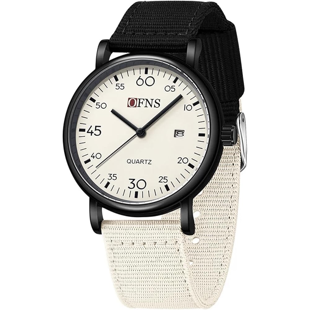 Anacend Simple Analog Quartz Watch with Date 3ATM Water Resistant Unisex Black and Khaki