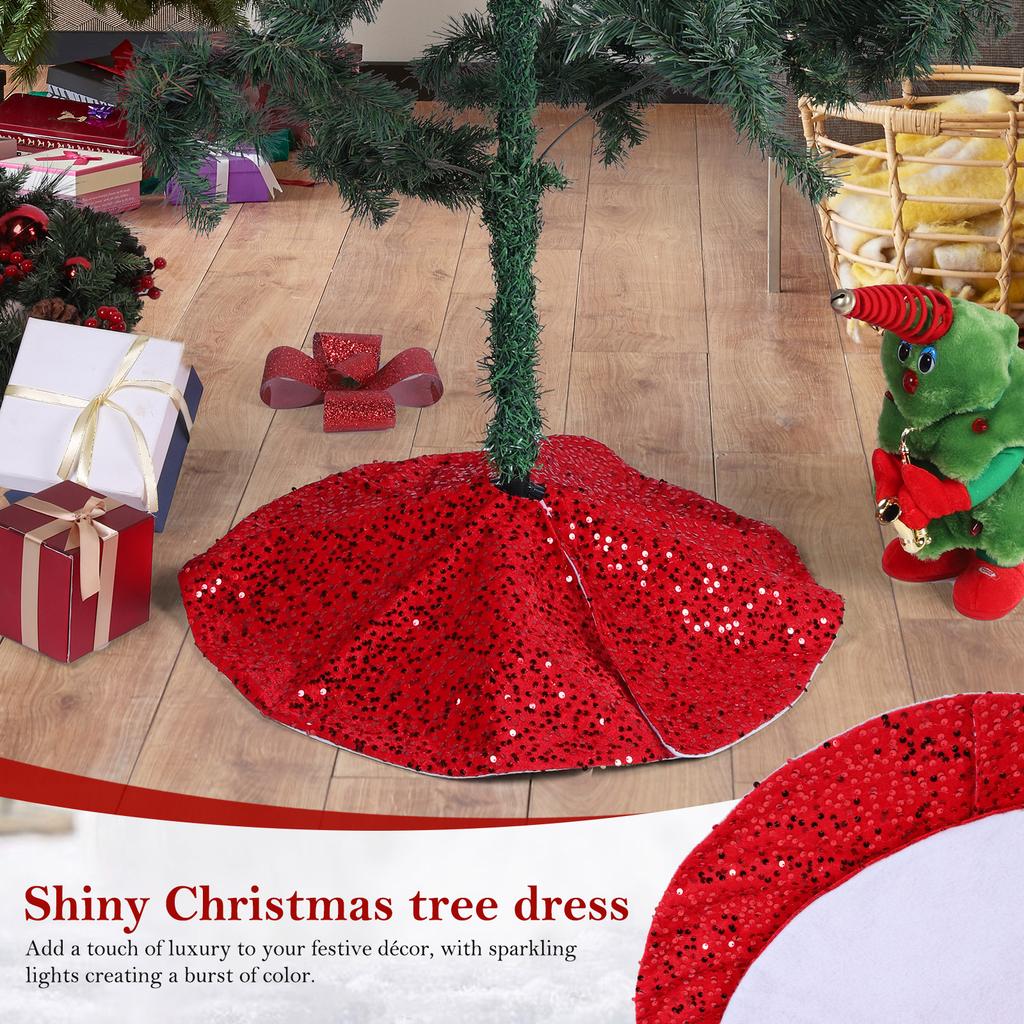 Christmas Tree Skirt with Small Sequins Red Tree Skirts Sparkling Sequin Tree Skirt for Christmas New Year Festival Family Party