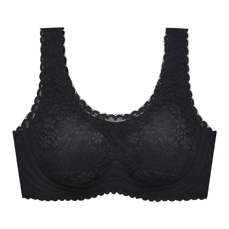 

New beautiful back sports lace seamless steel rim vest type gathering sexy latex pad bra solid color M(recommended 47.5-55kg 34abc=75abc) чёрный