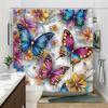 Vibrant Butterfly & Flower Shower Curtain - Multicolored Jewel Accents, Fairy-Tale Quality, Pastel Colors, Bathroom Decor