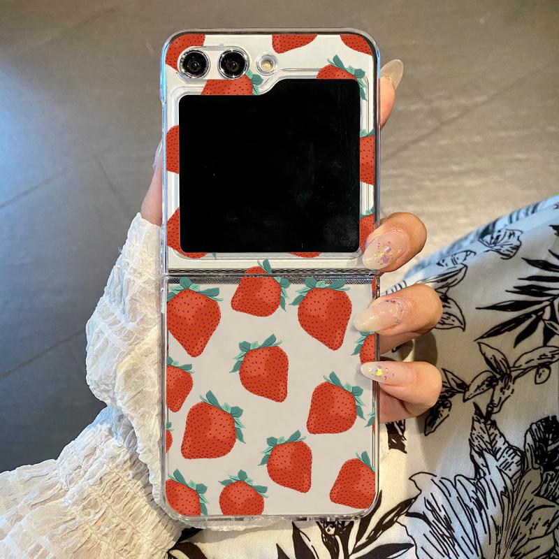 Cute Fruit Print Pattern Clear Case For Samsung Galaxy Z Flip 6 5 4 3 Hard Folding Phone Cover For Samsung Z Flip5 Flip4 Flip6