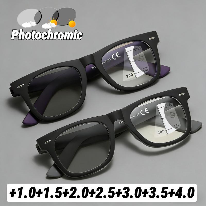 Modische quadratische Rahmen Mehrstärken Photochrome Blaulichtblockierende Presbyopie Brille Unisex Retro Übergroße Lesebrille