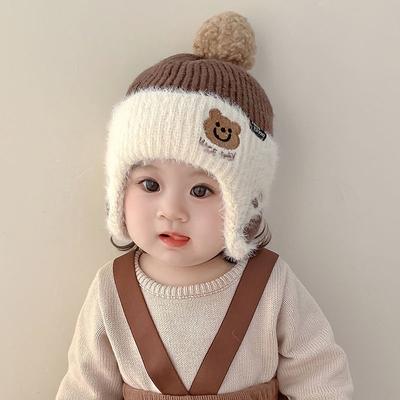 Herfst en winter nieuwe schattige beer geborduurde oorwarmer outdoor warm jongen en meisje baby gebreide muts kinderwollen muts