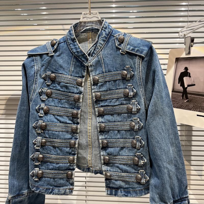 DRIPX Autumn New Fashion Metal Buckle Design Shoulder Strap Denim Short Jacket For Women High Street Coat Female