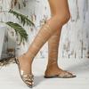 Flat Sandals Summer New Round Head Open Toe Metal Rivets Cross Strap Soft Sole Anti-slip Wear-resistant Roman Shoes