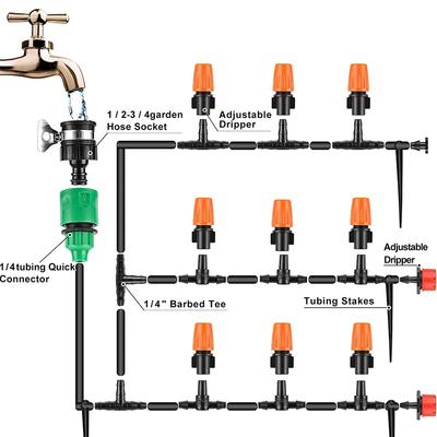 Sistema de Irrigação por Gotejamento Micro 50M Kit Automático de Rega de Plantas com Gotejadores Ajustáveis e Mangueira - Ferramentas de Névoa para Jardim Exterior