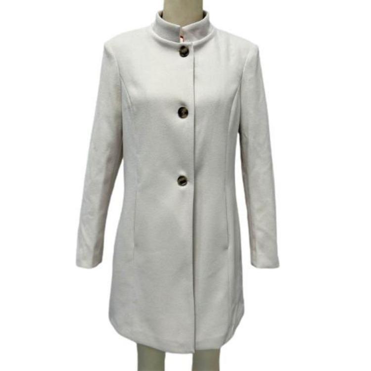 Winter Women Overcoat Stand Collar Long Sleeve Warm Thick Mid Length Coat with Pockets Fall Lady Jacket Neck Protection Single Breasted