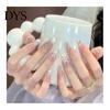 Wedding Manicure Tips 10 Pcs Press On Nails, Pink Fake Nails Full Kit, Reusable Glitter False Natural Look Glue with Rhinestones, Cover Stick