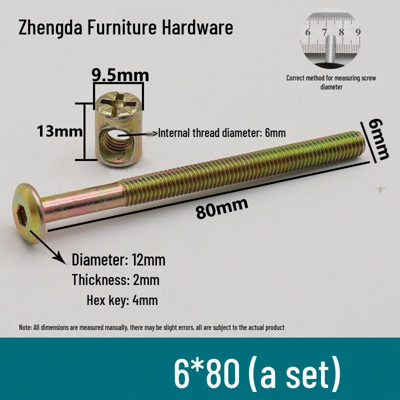 M6 Furniture Hardware: Crib & Bookcase Screws with Cross Hole Nuts, Countersunk Head Screws, Hammer Head Nuts.