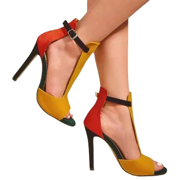 модные женские сандалии лето новинка 2024 года цветные босоножки на шпильках с рыбьим — фото 6