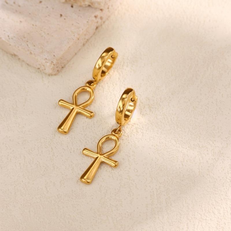 Personalized Cross Stainless Steel Pendant Earrings Women's Earrings K Gold Plated Simple Versatile Earrings