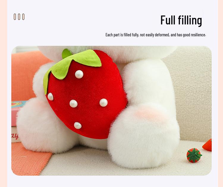 Adorable Strawberry-Holding Rabbit Plush Toy - Soothing Sleep Stuffed Animal Rag Doll for Girls' Birthdays