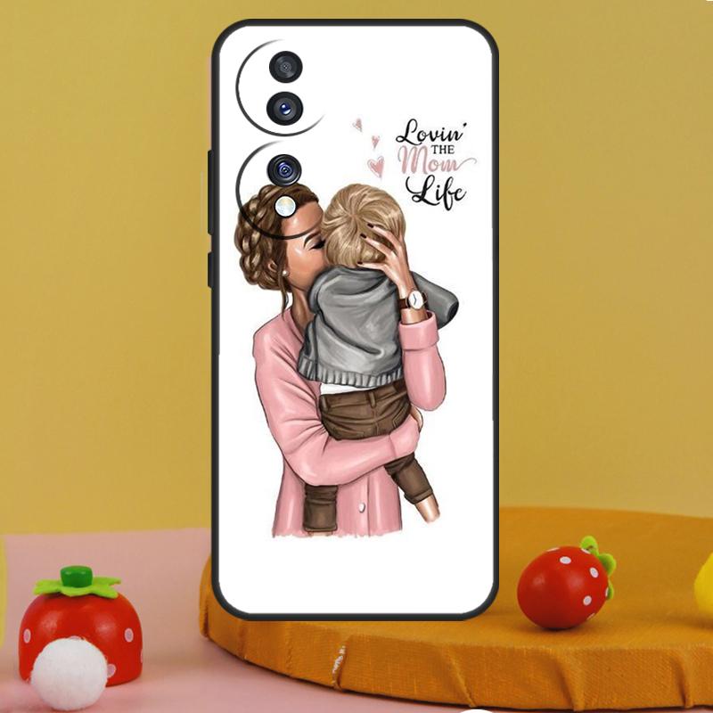 Black Brown Hair Baby Mom Girl Queen Case For Honor 200 Pro X9a X9c X8a X7a X6a X7 X8 X9 X8b X9b 50 70 90 Magic 5 6 Lite Cover