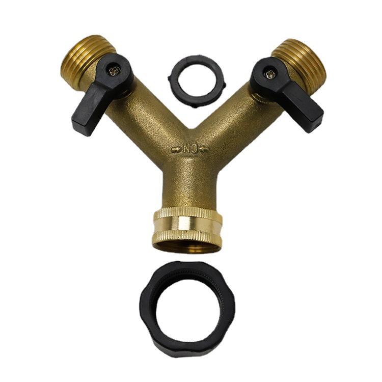 American Garden Double Way Ball Valve Garden Brass Ball Valve Y Valve Diverter Hose Tee Connector