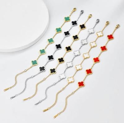 Pulseira Aço Inoxidável Trevo de Quatro Folhas para Mulheres - Joia de Titânio que Não Desbota, Estilo Ins de Alta Qualidade