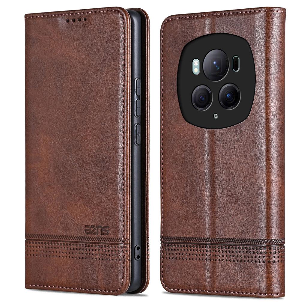 AZNS For Honor Magic6 Pro 5G Magnetic Case Cowhide Texture Leather Phone Stand Cover