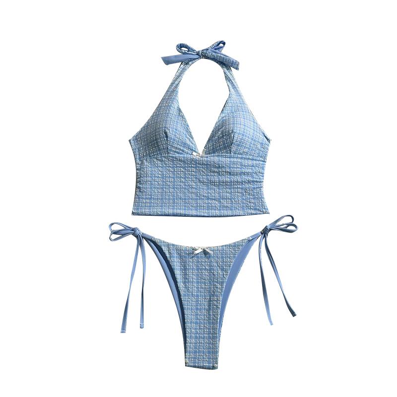 Summer Floral Halter Bikini Women's Sexy Backless Swimwear with Tie Detail Summer Strappy Two Piece Bathing Suit Holiday