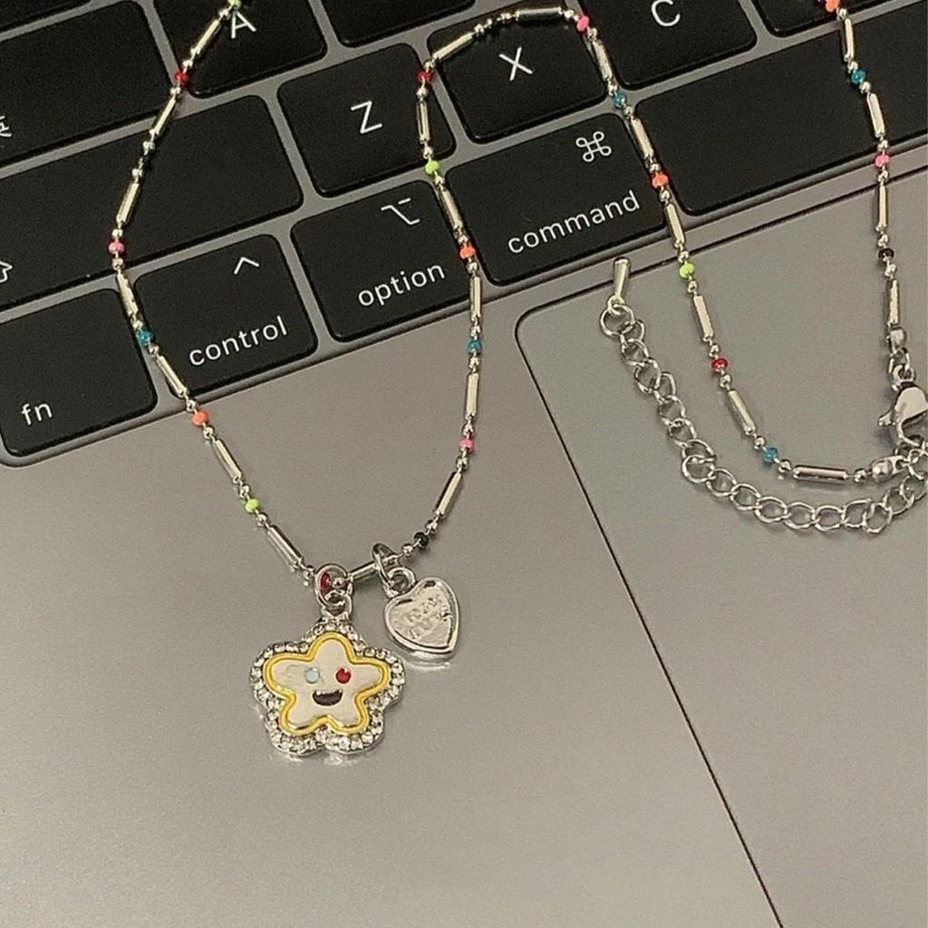 Trend Sweet Cool Wind Colorful Stone Heart Necklace for Women Pink Heart Chains Necklaces Pendants Fashion Aesthetic Y2K Jewelry