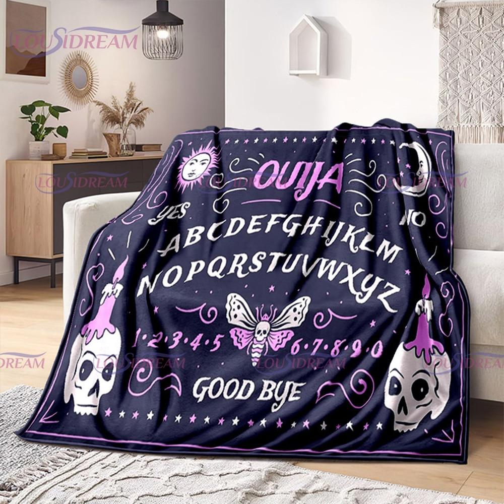 Ouija Board Witchcraft Blanket with Hands Satan Occultism Flannel Blanket Sun Moon Supplies for Altar Gothic Blankets Decor Gift