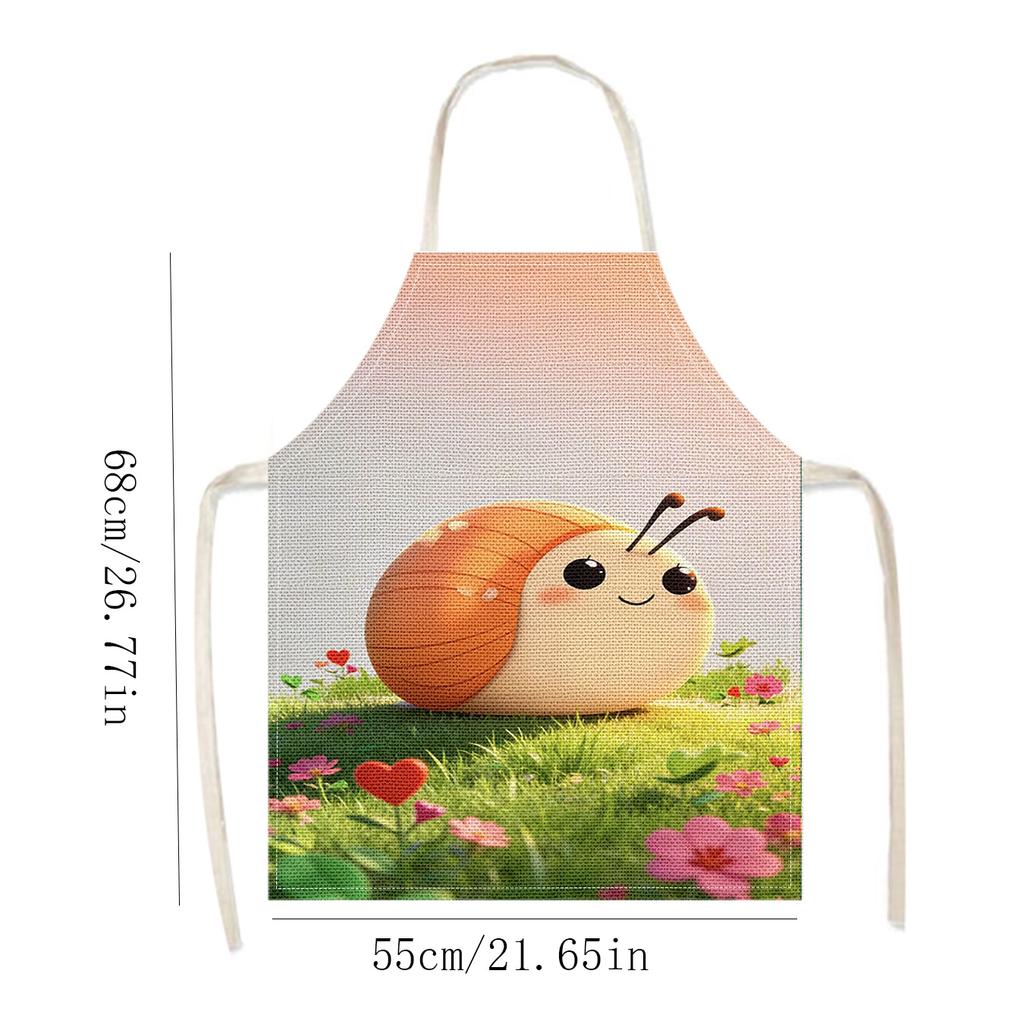 1pc 2D Cute Snail Apron Linen Kitchen Baking Cooking Garden Party Funny Animal Design Adjustable Neck Strap Home Use