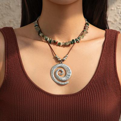 Bohemski Pasek Spiralny Naszyjnik ze Stopu Vintage Skórzany Woskowany Sznurek Wisiorek Łańcuszek Literacki Moda Personalizowany Warstwowy Naszyjnik Damski