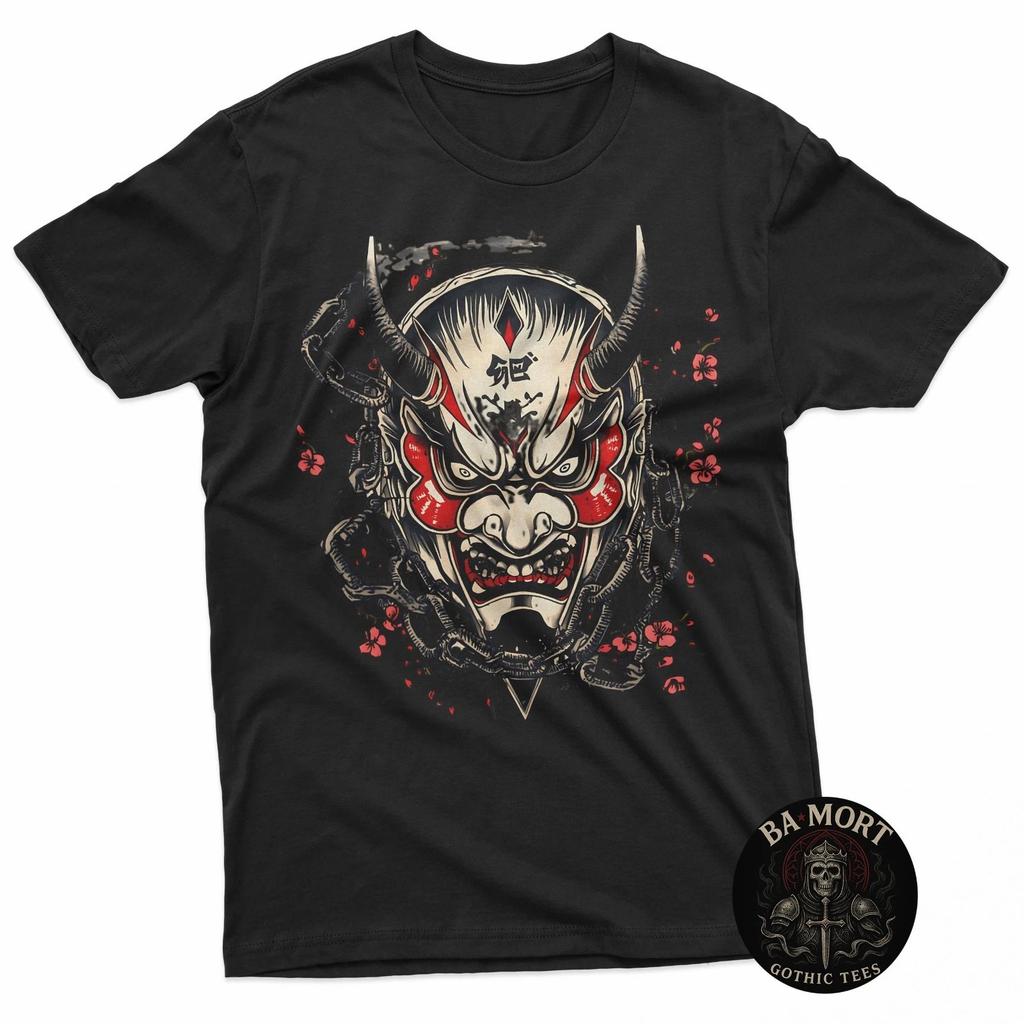 Ivory Hannya Mask Chains Sakura Dark Japanese Tattoo Style Art T-Shirt