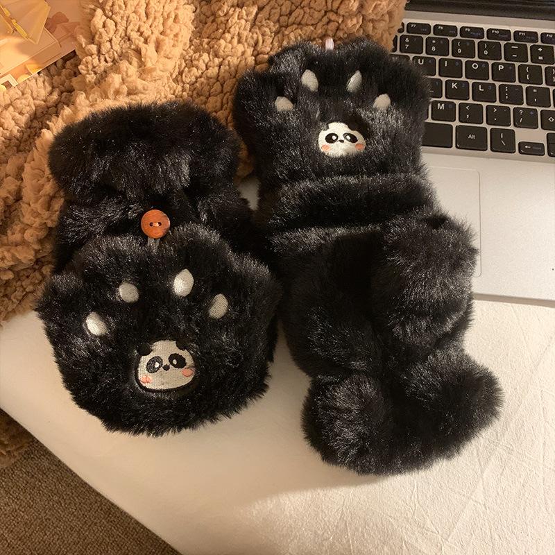 Cute flip bunny plush finger neck gloves female warm and velvet student cold proof