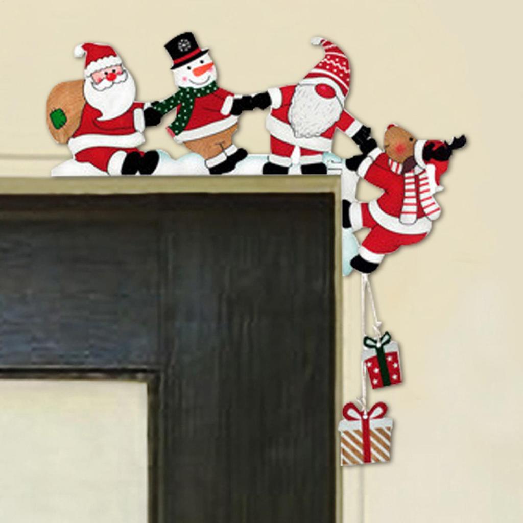 Christmas Decoration Door Frame Holiday Door Frame Decoration Santa Snowman Elk Wall Retro Door Frame Decoration Wooden Ornament