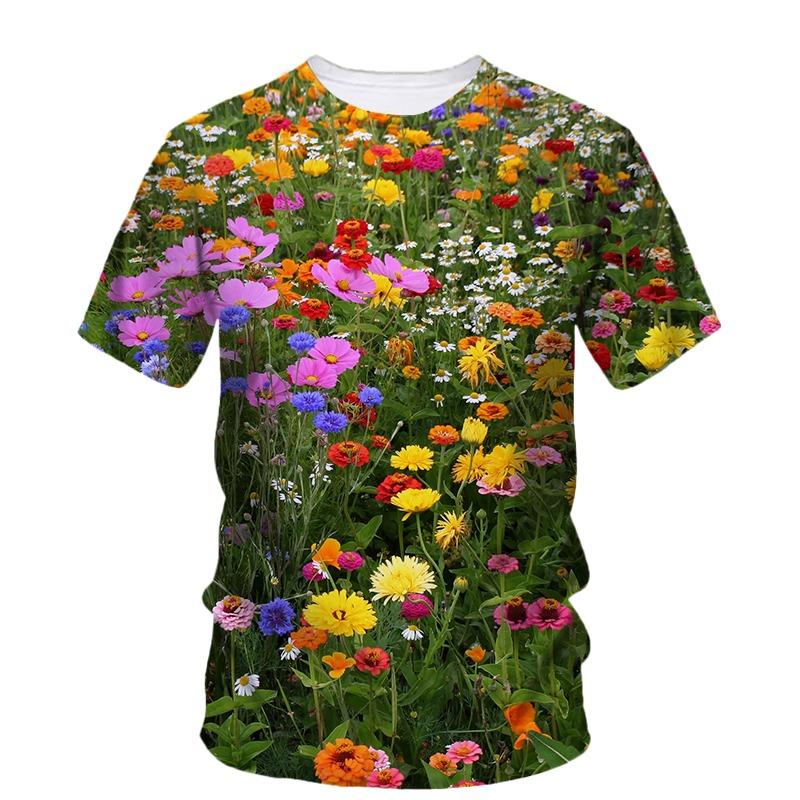 Flower Floral T-Shirts Plant Graphic 3D Print Men Women Beach Short Sleeve T Shirt Oversized Harajuku Tees Tops Kids Clothing