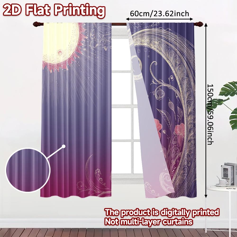 Flat Printing Curtains Without Rod Floral Moonlit Design Valentine Is Day Festival Creative Durable Polyester Curtain Set Of 2 Made Washable