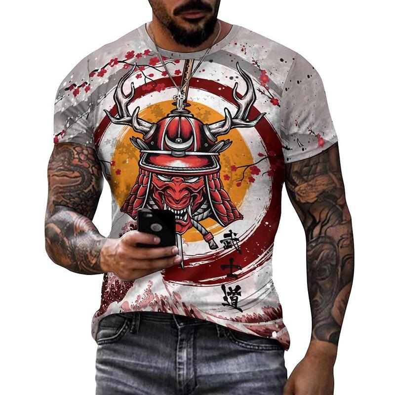 Japanese Samurai Ink Wash Graphic T Shirt for Men Clothing Harajuku Fashion 3D Printed T-shirt Women Clothes Vintage Streetwear