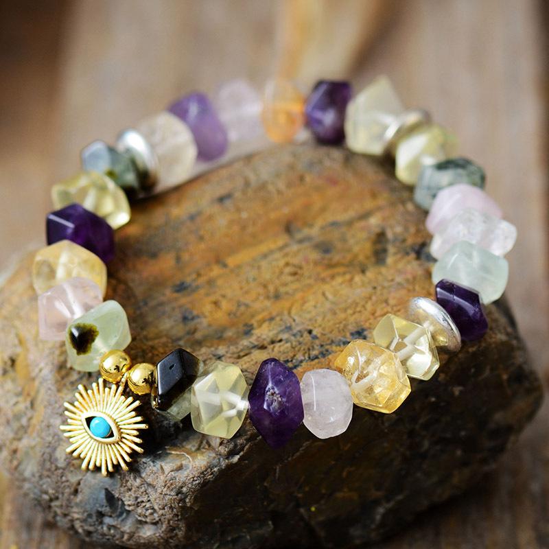 Natural stone crystal handmade beaded eye pendant elastic bracelet European and American yoga jewelry