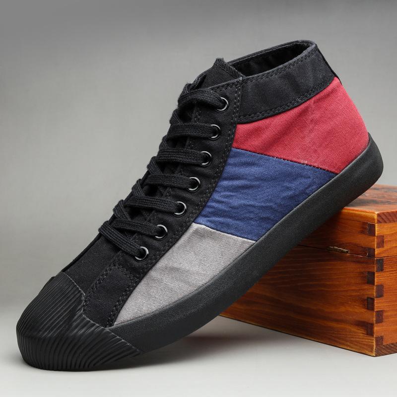 Men's High-top Canvas Shoes Trendy Mixed Colors Mens Casual Shoes Breathable Comfortable Men Sneakers Retro Style Male Shoes