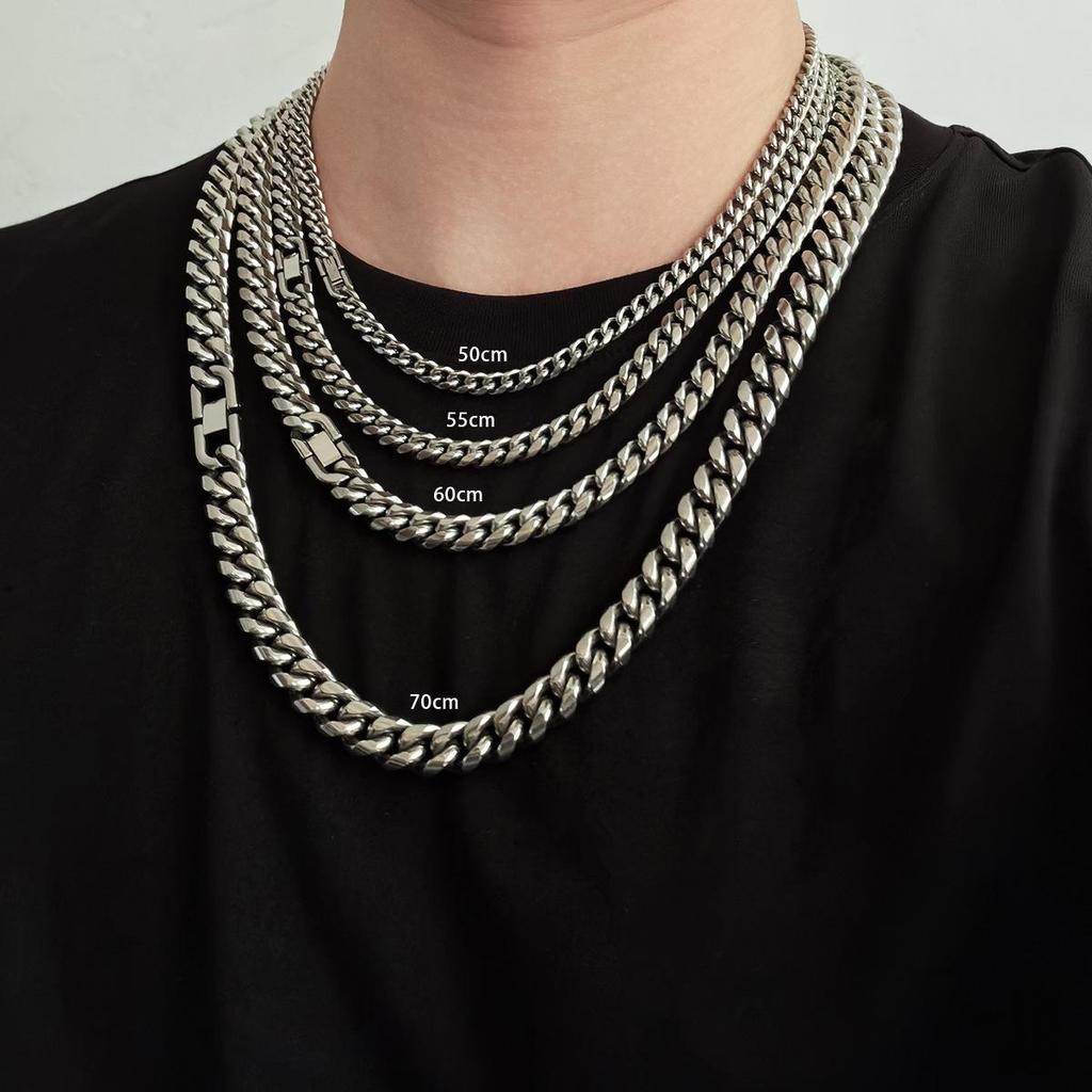 Titanium Steel Men's Hip Hop Round Grind Chain Necklace & Bracelet Set - Non-Fading Jewelry