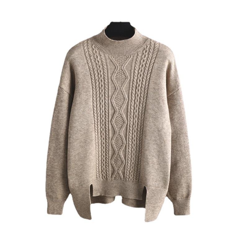 HNXC Autumn and Winter Slimming Knitted Suit for Women Features A Thick, Loose High-neck Sweater and Wide-leg Pants, A Two-piece Set That Is Trendy