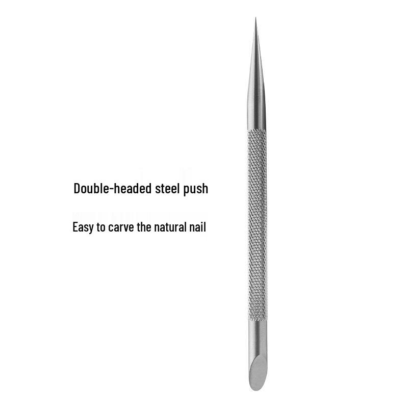 Russian Style Nail Pusher: Double-Ended Steel Tool for Cuticle Care with Round & Slanted Heads, Safe for Natural Nails.