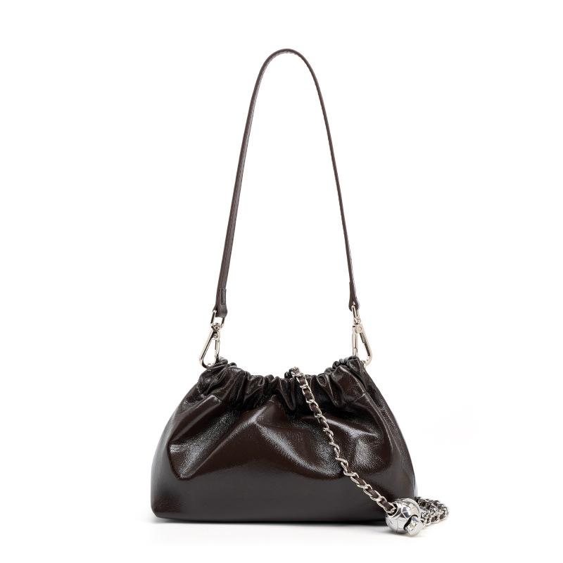 Small gold ball chain pleated cloud bag portable shoulder underarm bag black leather design niche messenger bag