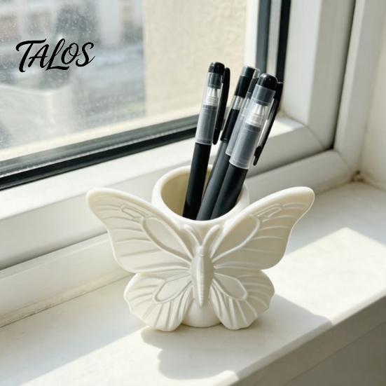 3D Printed Butterfly Pen Holder, Embossed Desk Organizer for Pencils Makeup Brushes, Large Capacity Storage Box for Home Office Decor