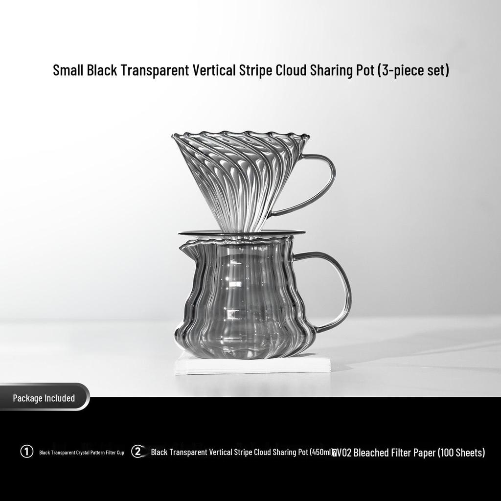 Transparent Glass Pour-Over Coffee Maker Set with Spiral Textured Filter Cup