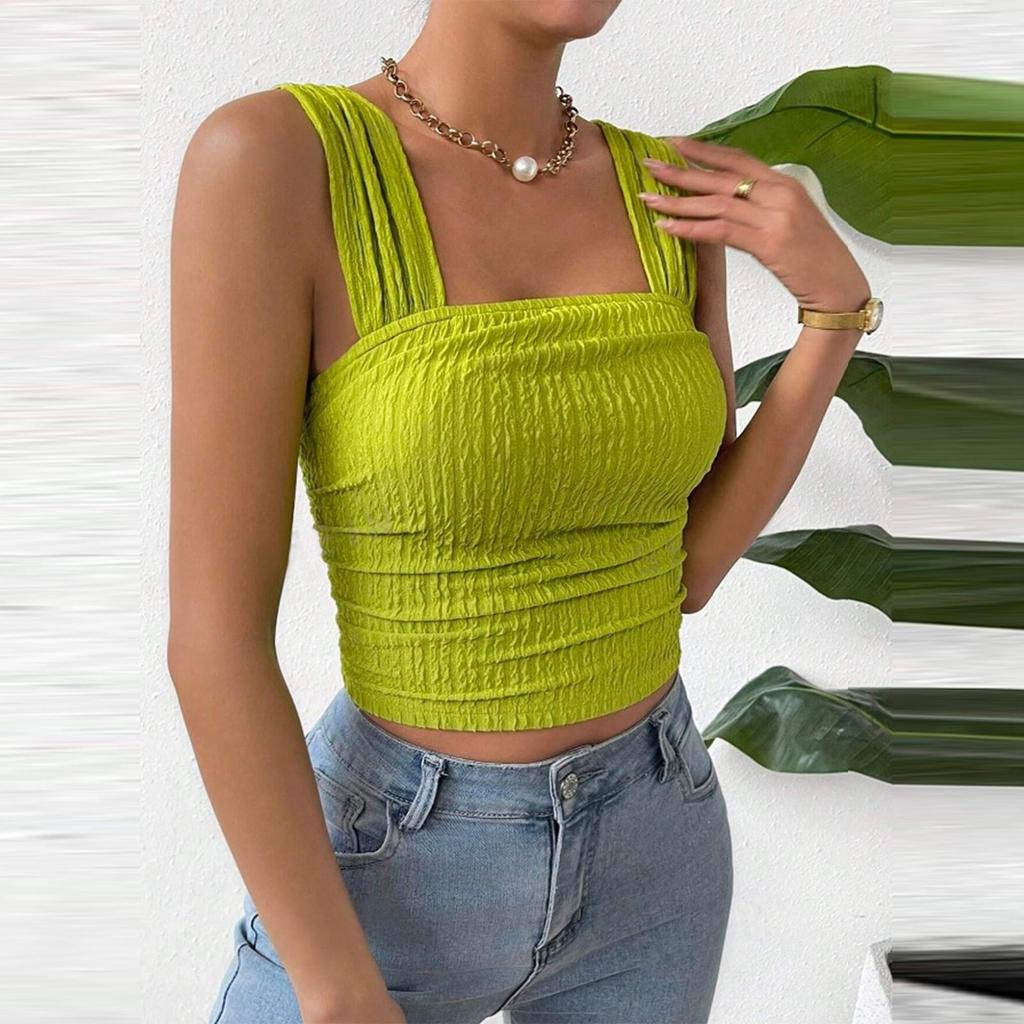 Modisches Tanktop für Damen, einfarbig, ärmellos, offener Nabel, quadratischer Ausschnitt, Schultergurt