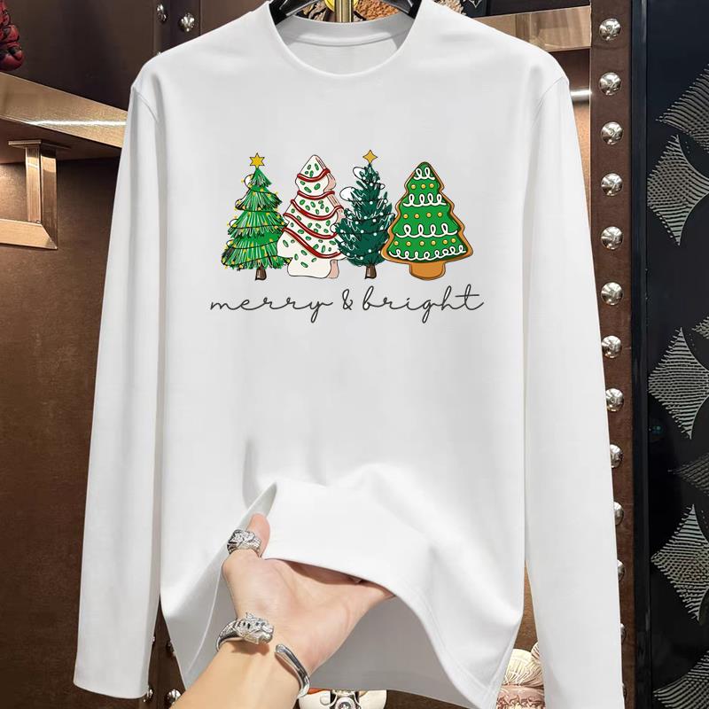 (Asian Size) Style Trend Lovely Christmas New Year Graphic Tee Print T Shirt Women Autumn Winter Casual Fashion Top Clothing Long Sleeve T-shirts