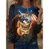 Fashion Women Long Sleeve Tops Casual Graphic 2025 Halloween Cat Tee Shirt Blouse Crewneck Fall Winter Streetwear Style Pullover