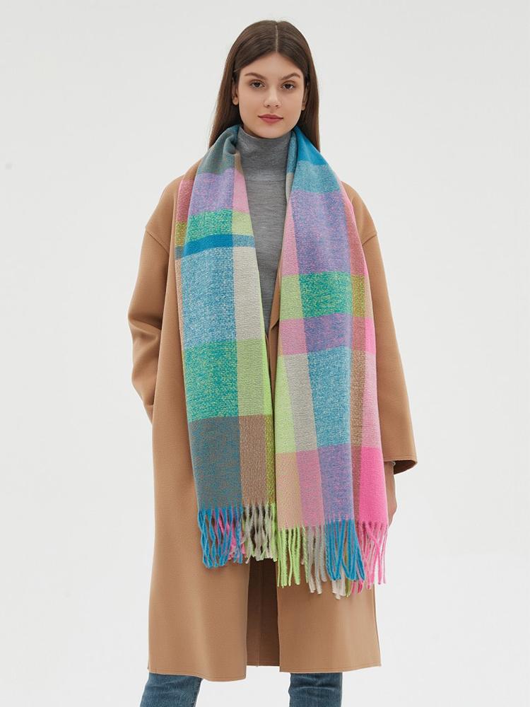 New Women Rainbow Plaid Scarf Headscarf Winter Lady Preppy Warm Tassel Scarves Pashmina Mujer Wrap Shawls Foulard Bufanda