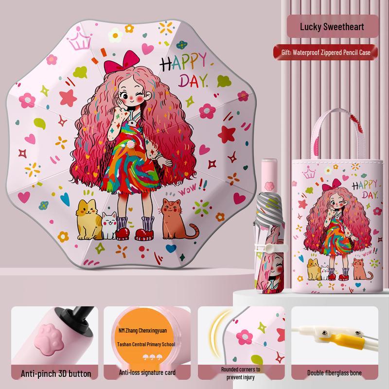 Dual-Use Automatic Folding Children's Umbrella with Ring Buckle – Sun Protection for School Boys and Girls